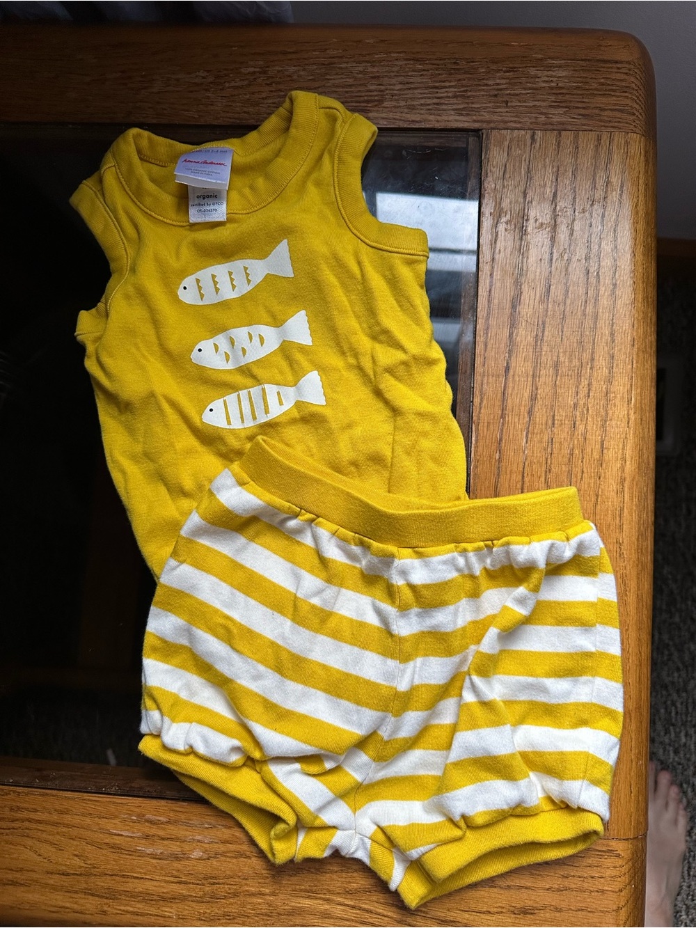 Hanna Andersson Yellow Fish Tank & Striped Shorts